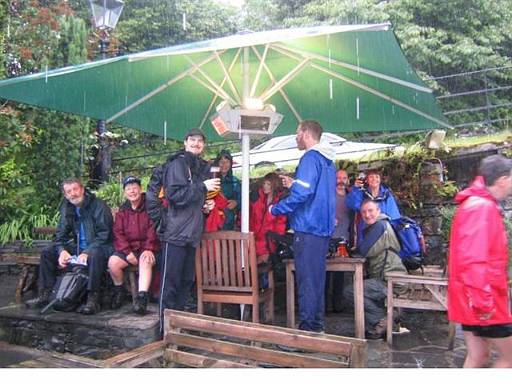 BOWNESS_WALK__2_.jpg - This walk was very, very wet. It is the only walk I can remember where it rained from start to finish. Here we are sheltering from the rain and enjoying raspberry beer.
